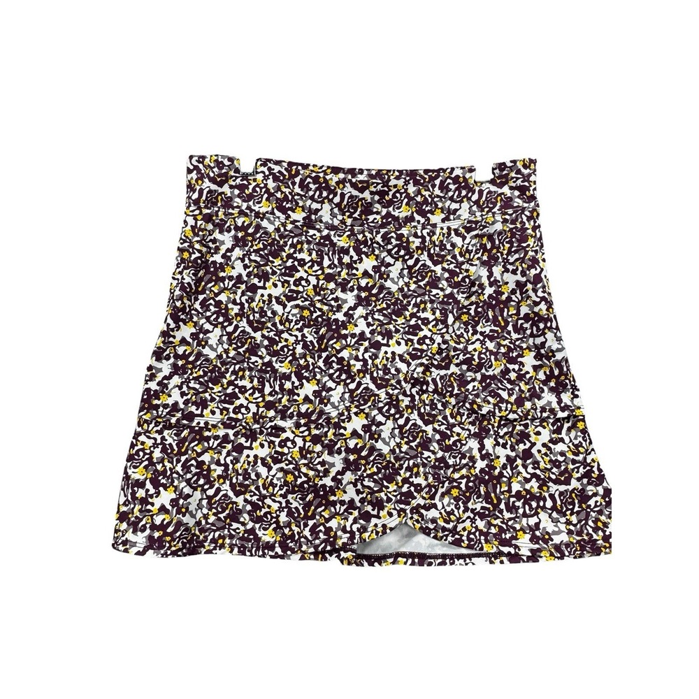 Pin Seeker Golf Skort Women's Medium Purple Yellow Floral Stretch Tennis Skirt